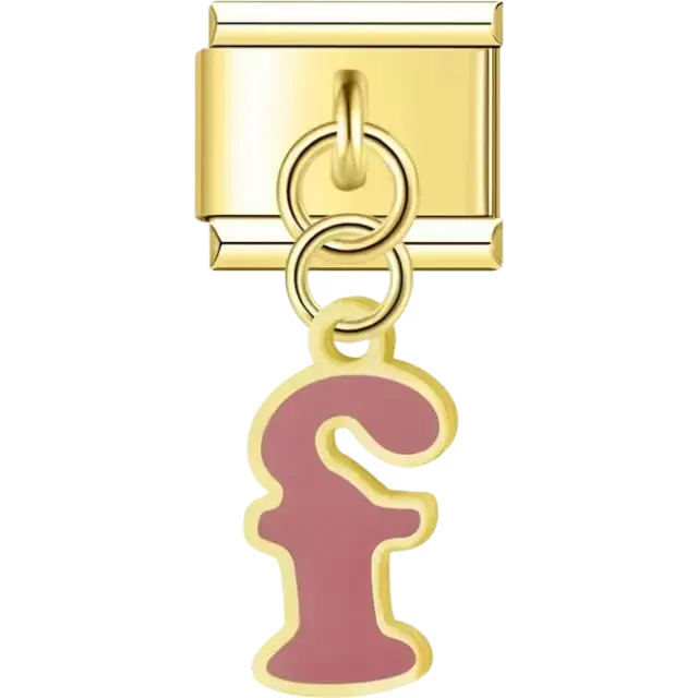 Dangling red letter "F" Italian charm bracelet link