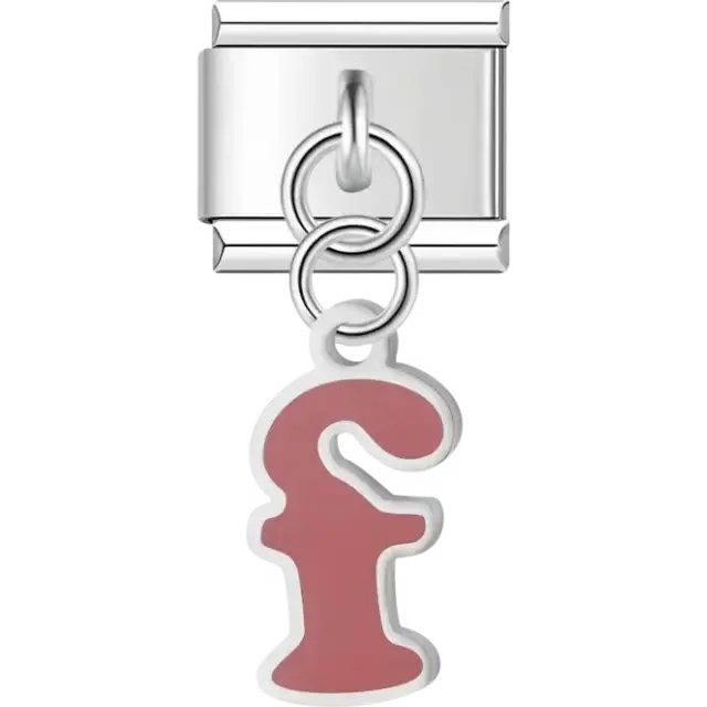 Dangling red letter "F" Italian charm bracelet link