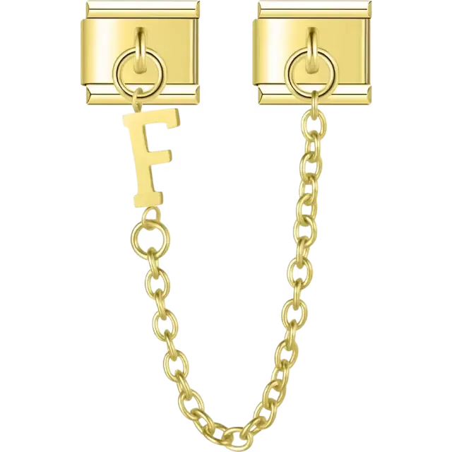 Safety chain with a dangling letter "F" Italian charm bracelet link
