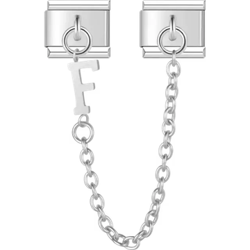 Safety chain with a dangling letter "F" Italian charm bracelet link