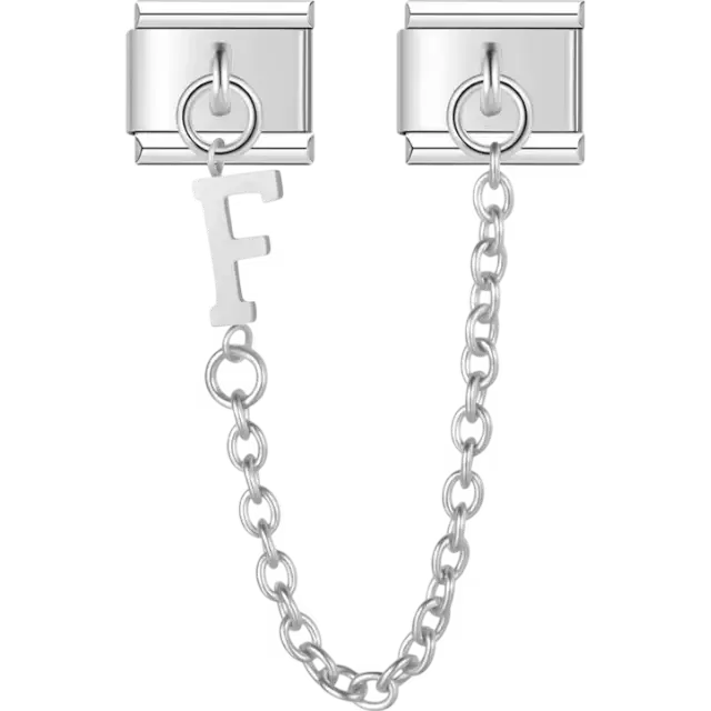 Safety chain with a dangling letter "F" Italian charm bracelet link