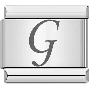 Black cursive letter "G" Italian charm bracelet link