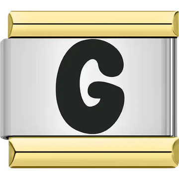 Black letter "G" gold border Italian charm bracelet link