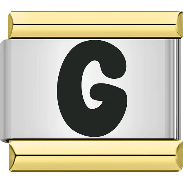 Black letter "G" gold border Italian charm bracelet link