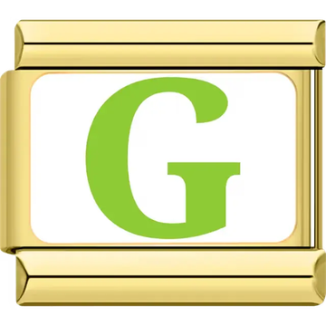 Green letter "G" white background Italian charm bracelet link