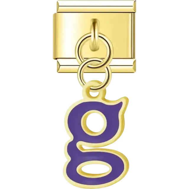 Dangling purple letter "G" Italian charm bracelet link