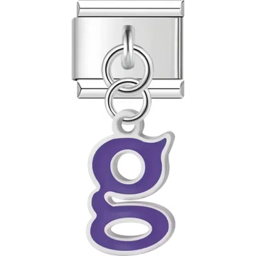 Dangling purple letter "G" Italian charm bracelet link
