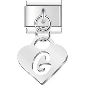 Dangling letter "G" heart Italian charm bracelet link