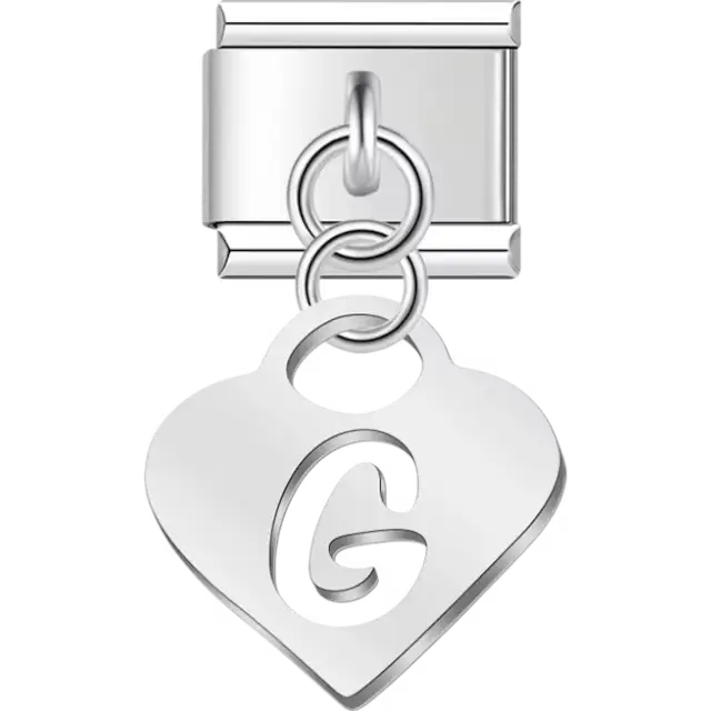 Dangling letter "G" heart Italian charm bracelet link