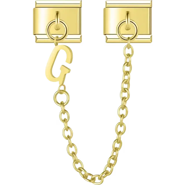 Safety chain with a dangling letter "G" Italian charm bracelet link