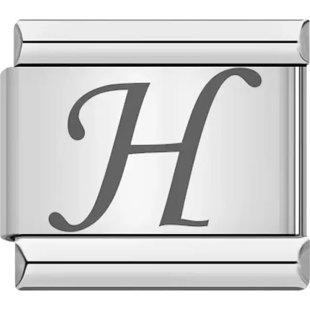 Black cursive letter "H" Italian charm bracelet link