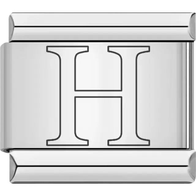 Black outlined letter "H" Italian charm bracelet link