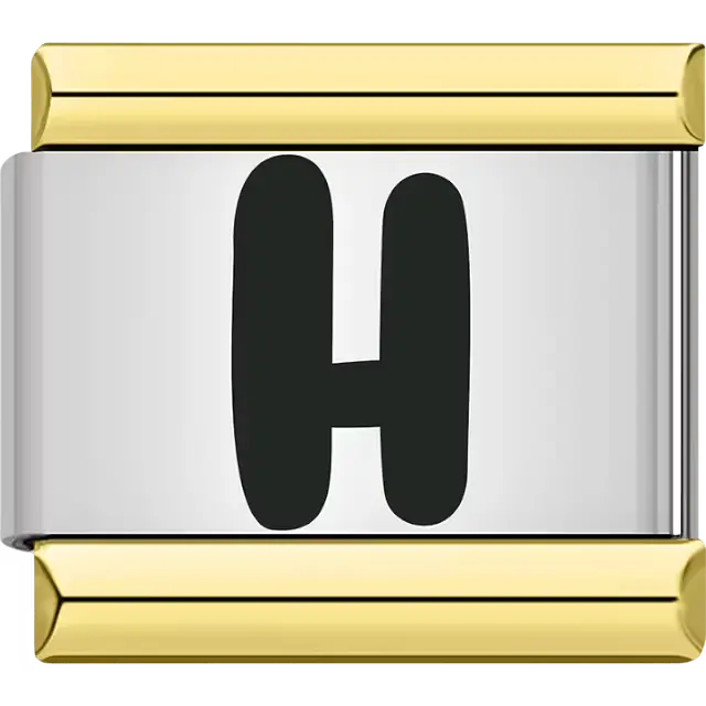 Black letter "H" gold border Italian charm bracelet link