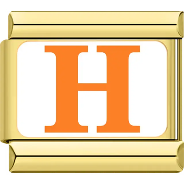 Orange letter "H" white background Italian charm bracelet link