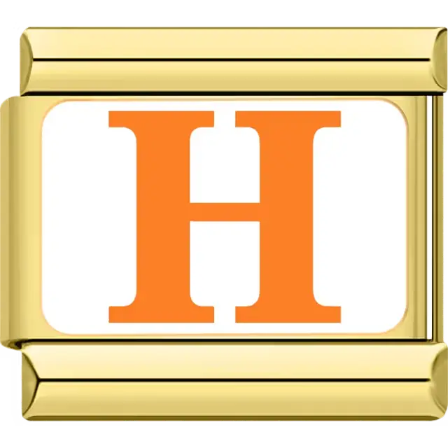 Orange letter "H" white background Italian charm bracelet link