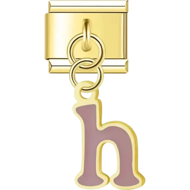 Dangling pink letter "H" Italian charm bracelet link