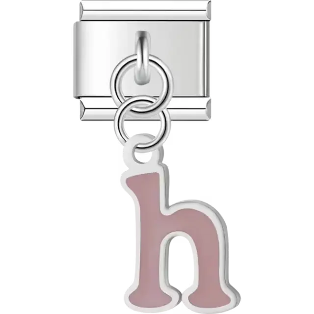 Dangling pink letter "H" Italian charm bracelet link
