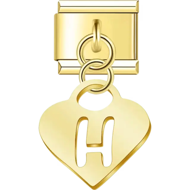Dangling letter "H" heart Italian charm bracelet link