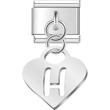 Dangling letter "H" heart Italian charm bracelet link