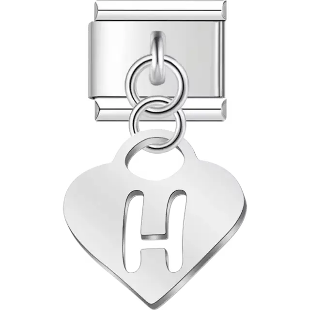 Dangling letter "H" heart Italian charm bracelet link