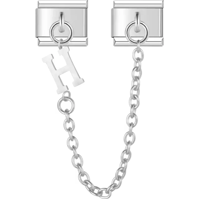 Safety chain with a dangling letter "H" Italian charm bracelet link