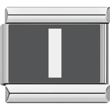 Gray background with white letter "I" Italian charm bracelet link