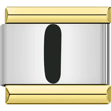 Black letter "I" gold border Italian charm bracelet link