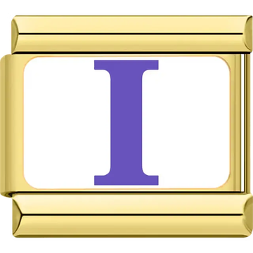 Purple letter "I" white background Italian charm bracelet link
