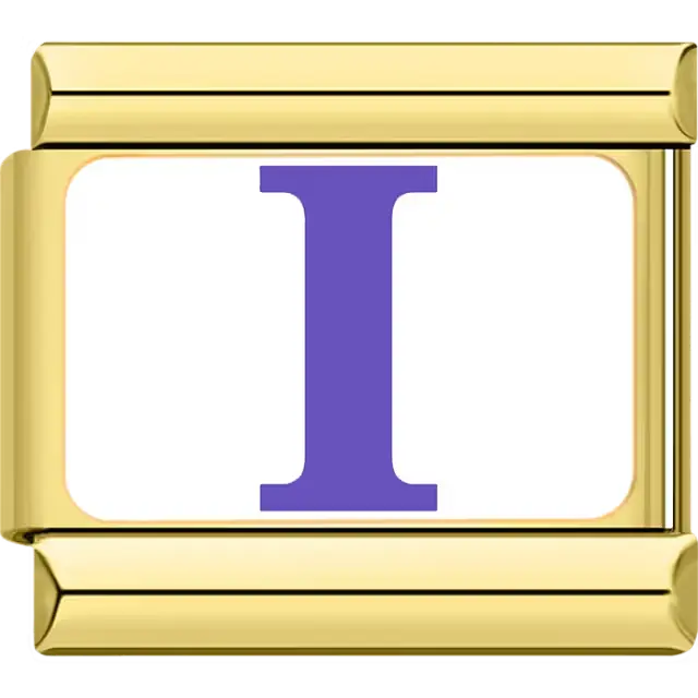 Purple letter "I" white background Italian charm bracelet link