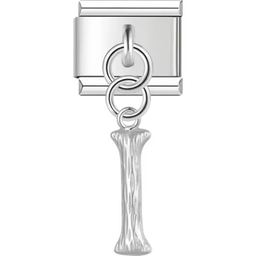 Dangling letter "I" with a textured finish Italian charm bracelet link