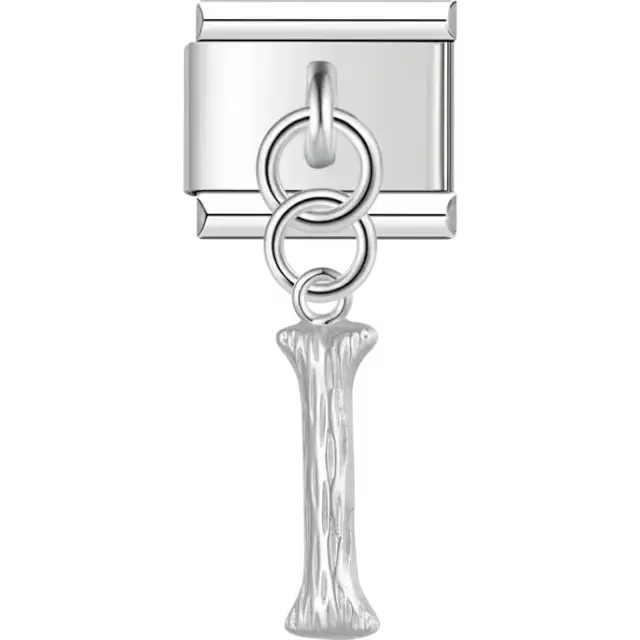 Dangling letter "I" with a textured finish Italian charm bracelet link