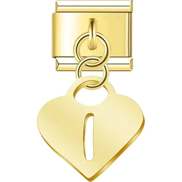 Dangling letter "I" heart Italian charm bracelet link