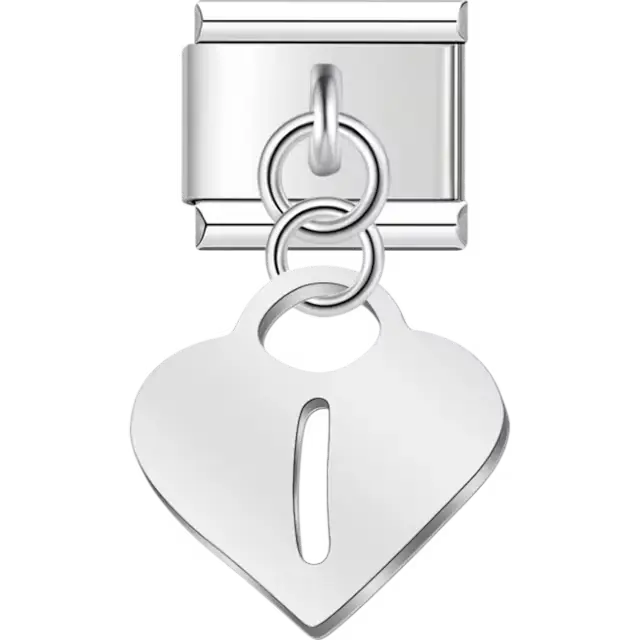 Dangling letter "I" heart Italian charm bracelet link