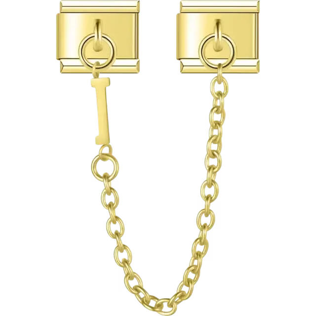 Safety chain with a dangling letter "I" Italian charm bracelet link