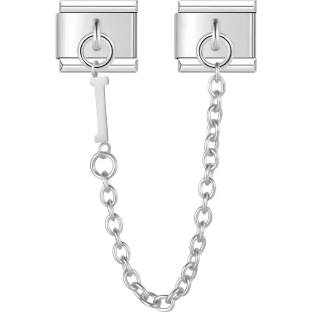 Safety chain with a dangling letter "I" Italian charm bracelet link