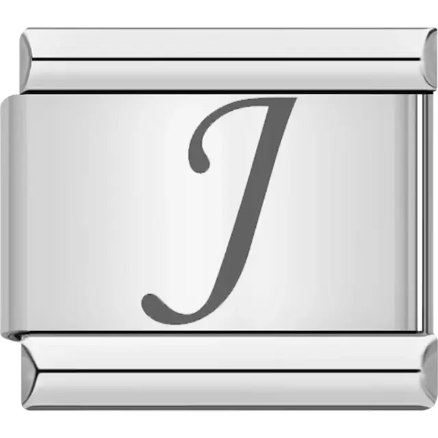 Black cursive letter "J" Italian charm bracelet link