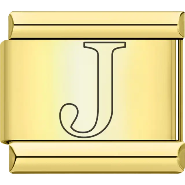 Black outlined letter "J" Italian charm bracelet link