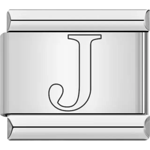 Black outlined letter "J" Italian charm bracelet link