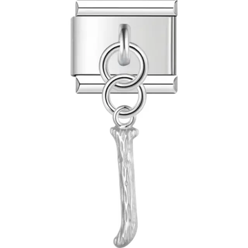 Dangling letter "J" with a textured finish Italian charm bracelet link