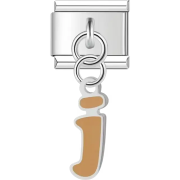 Dangling tan letter "J" Italian charm bracelet link