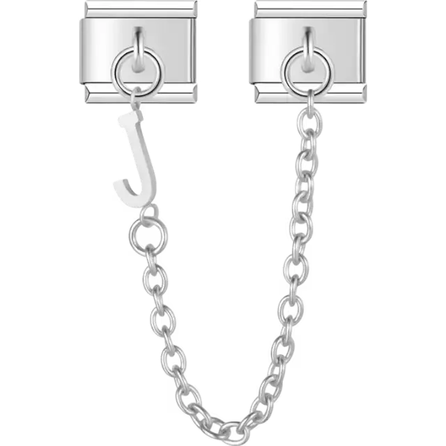 Safety chain with a dangling letter "J" Italian charm bracelet link