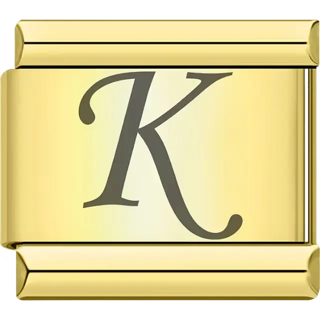 Black cursive letter "K" Italian charm bracelet link