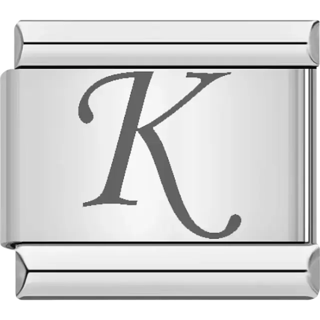 Black cursive letter "K" Italian charm bracelet link