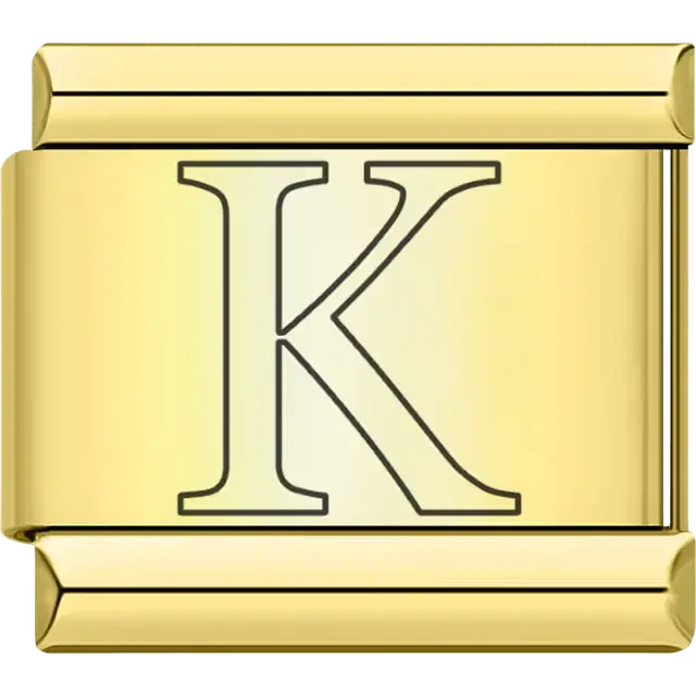 Black outlined letter "K" Italian charm bracelet link