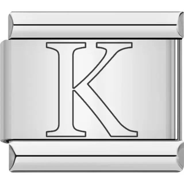 Black outlined letter "K" Italian charm bracelet link