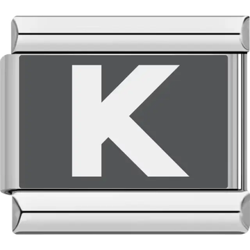 Gray background with white letter "K" Italian charm bracelet link