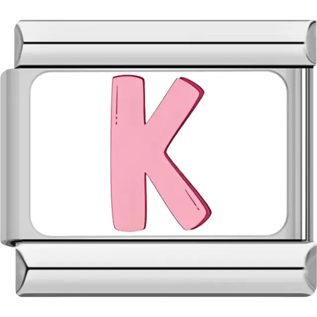 Pink letter "K" Italian charm bracelet link