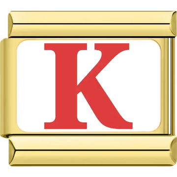 Red letter "K" white background Italian charm bracelet link