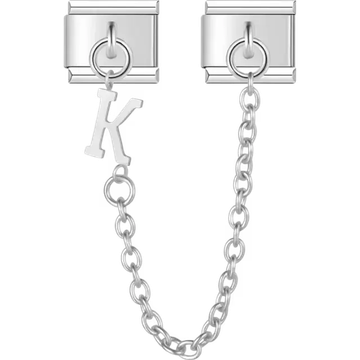 Safety chain with a dangling letter "K" Italian charm bracelet link