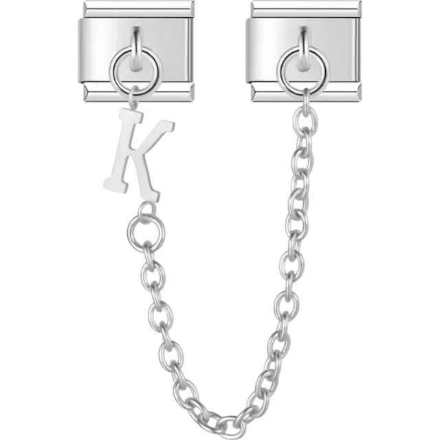 Safety chain with a dangling letter "K" Italian charm bracelet link